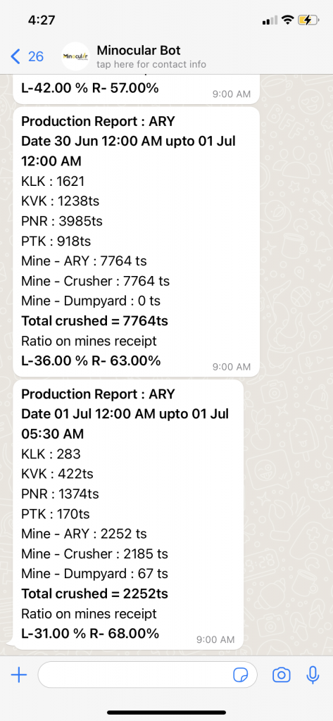 whatsapp alerts or mining industry 